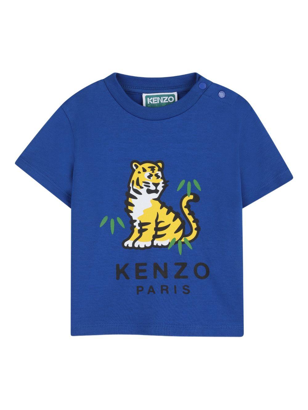 Set t-shirt e shorts per neonato Kenzo Kids blu con caratteristica stampa con tigre K61867 871 KENZO KIDS