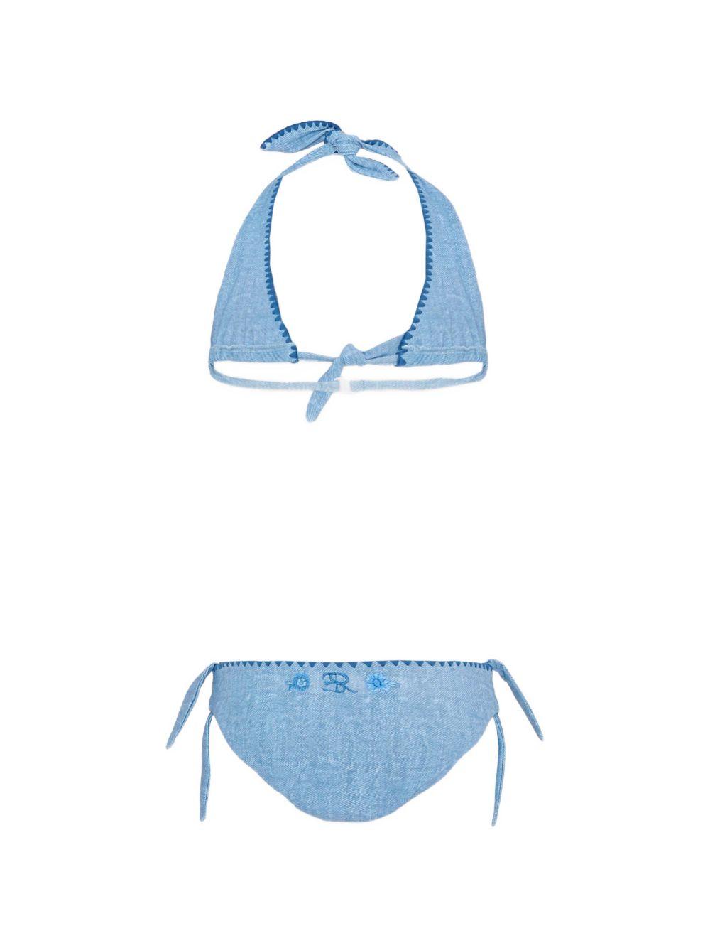 Bikini a triangolo per bambina Ermanno Scervino Junior azzurro con ricamo Z9G009 7755 0062 ERMANNO SCERVINO KIDS