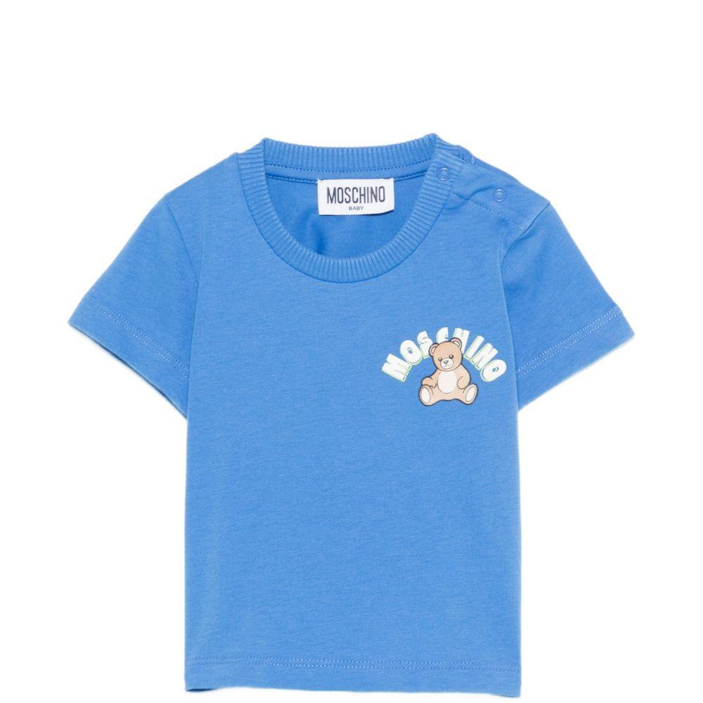 T-shirt per neonati Moschino Kids azzura con stampa Teddy Bear sul davanti MZM047LAA01 40630 MOSCHINO KIDS