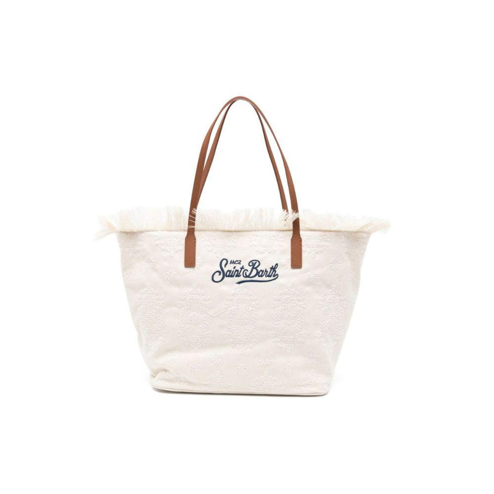 Borsa tote City Regular in Canvas MC2 Saint Barth bianco con frange CBF0001 01034L MC2 ST. BARTH KIDS