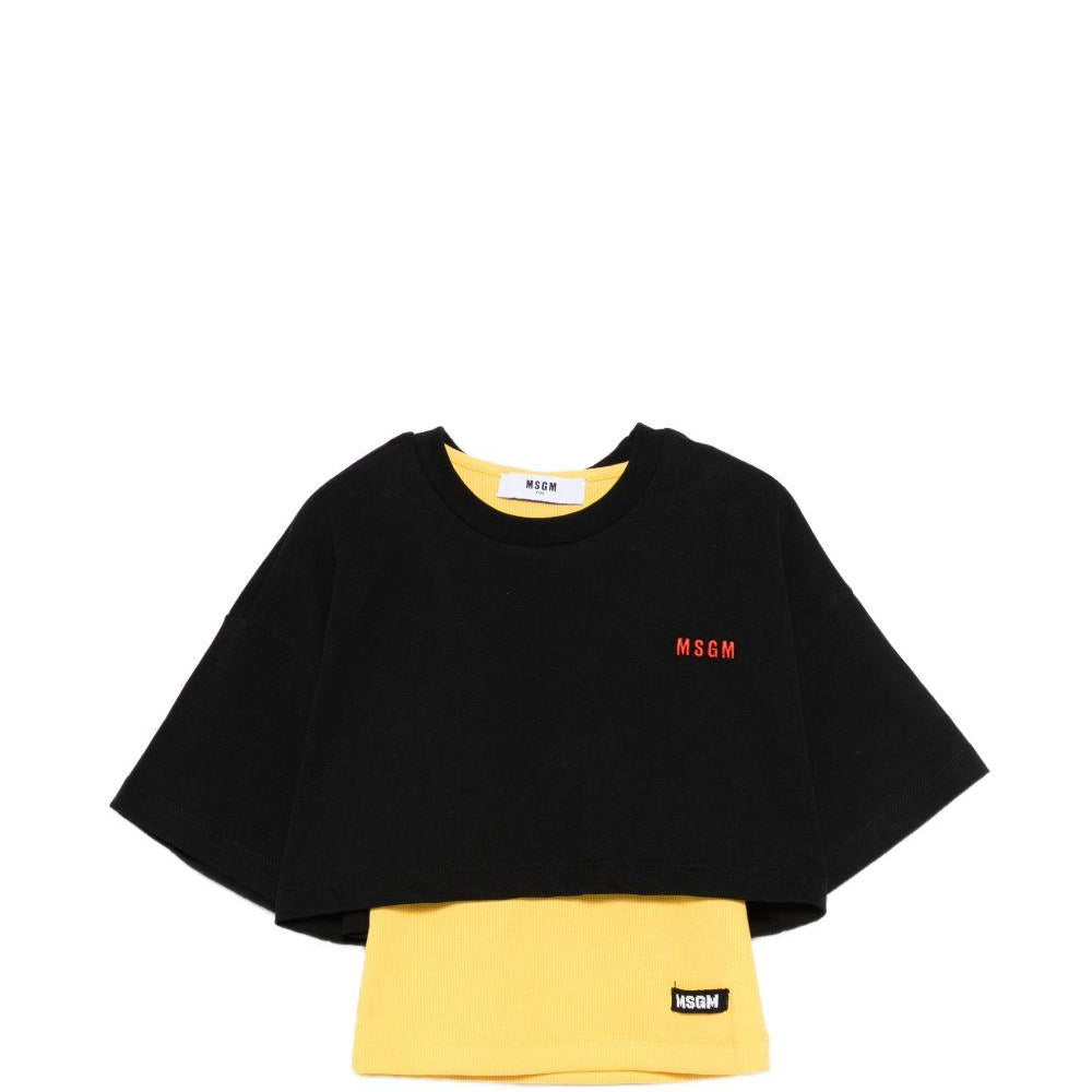 T-shirt per bambina MSGM Kids nero con logo-toppa S6MSJGTH092 110 MSGM KIDS