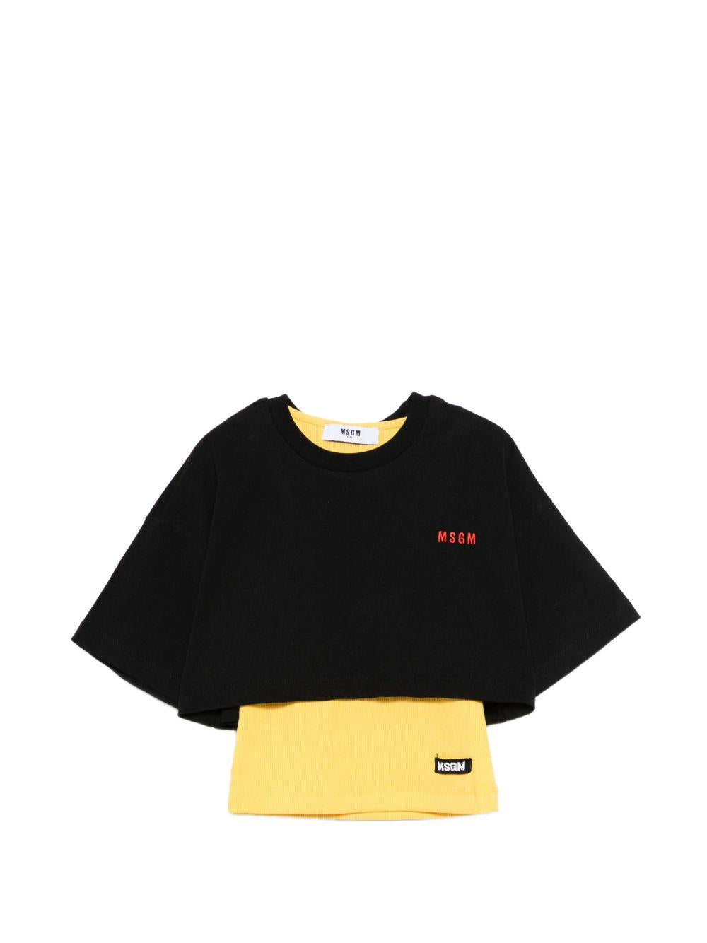 T-shirt per bambina MSGM Kids nero con logo-toppa S6MSJGTH092 110 MSGM KIDS