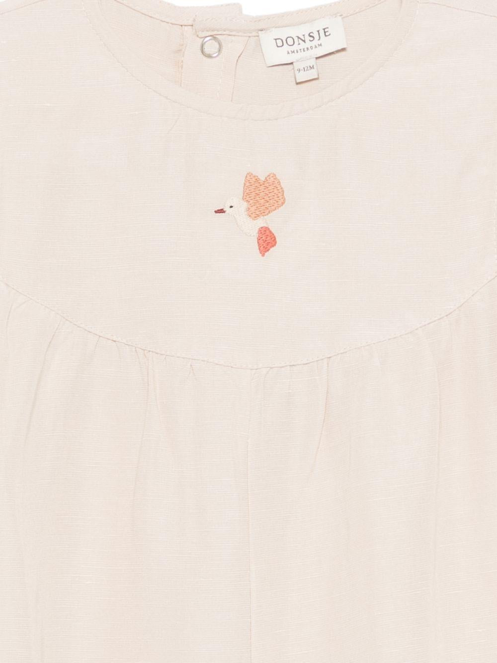 Tutina per neonata Donsje beige con ricamo uccellino sul davanti 3045301 00013 DONSJE
