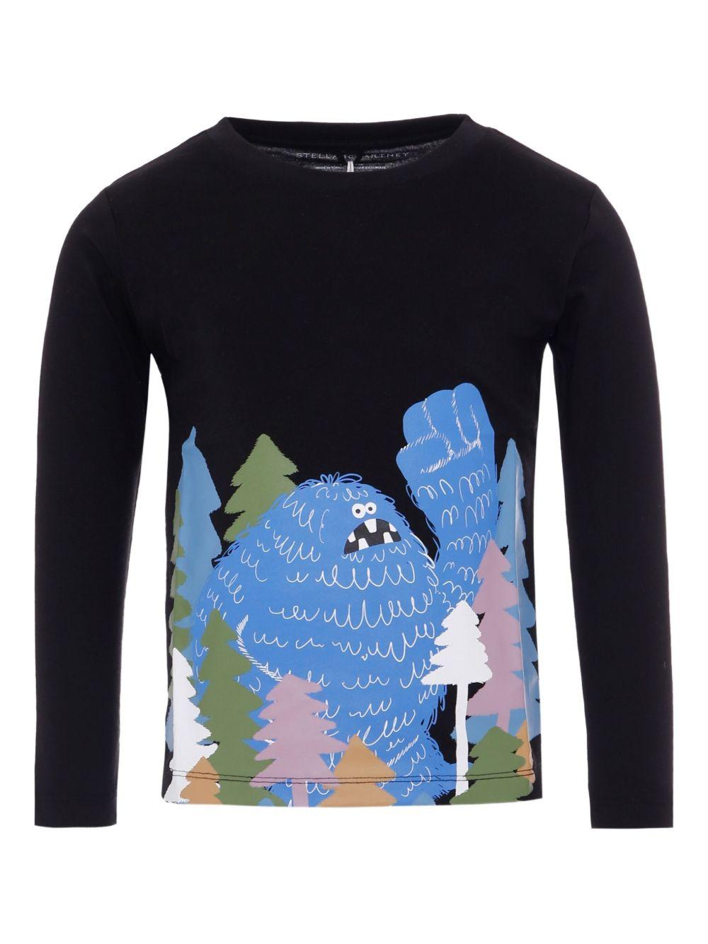 T-shirt per bambino Stella McCartney Kids nera con grafica Bigfoot TX8Q70 Z0434 930 STELLA McCARTNEY KIDS