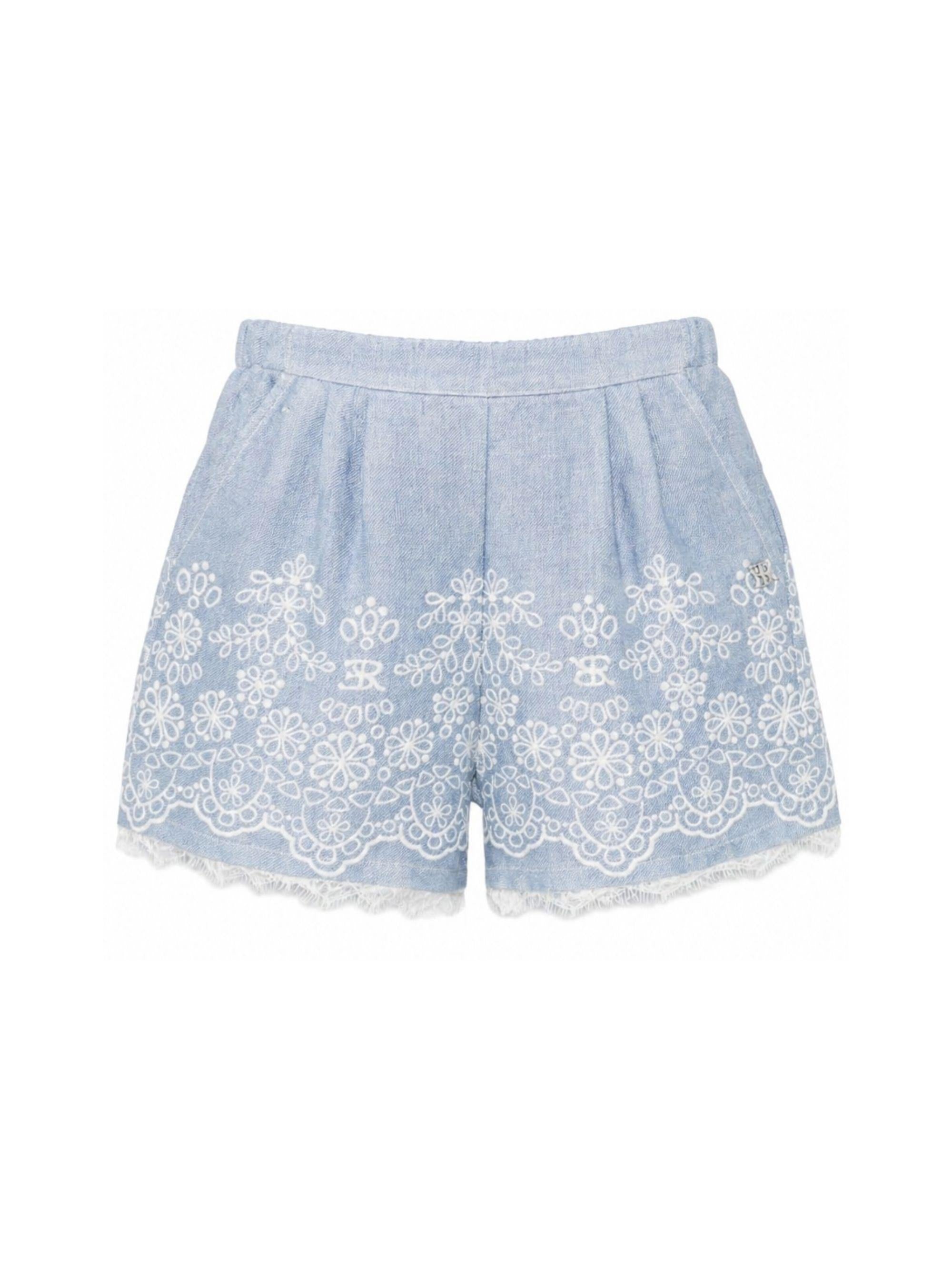 Shorts per bambina Ermanno Scervino Junior in denim con ricamo all-over Z1G414 7672 0062 ERMANNO SCERVINO JUNIOR