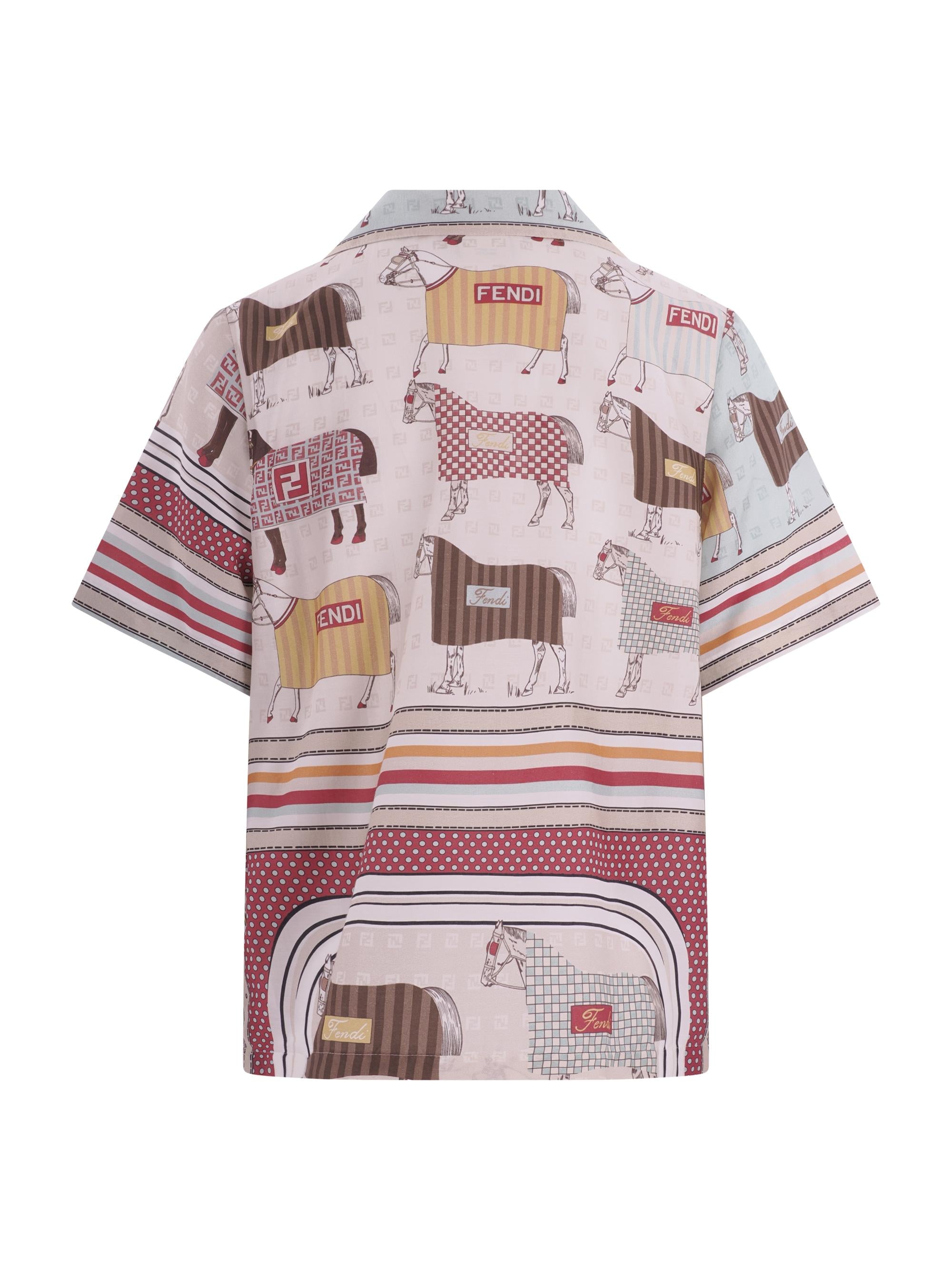 Camicia per bambino Fendi Kids multicolor con stampa tema equestre JUC108 AVVY F0T9H FENDI KIDS
