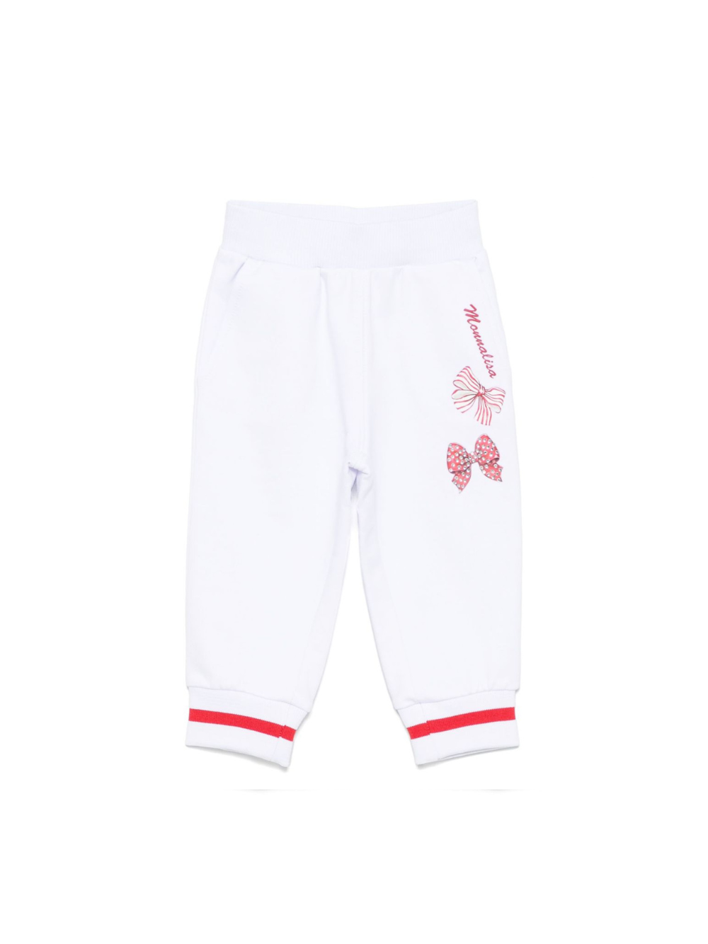 Pantaloni sportivi con fiocco per neonata Monnalisa bianco con orli a coste 39E405 5012 0099 MONNALISA