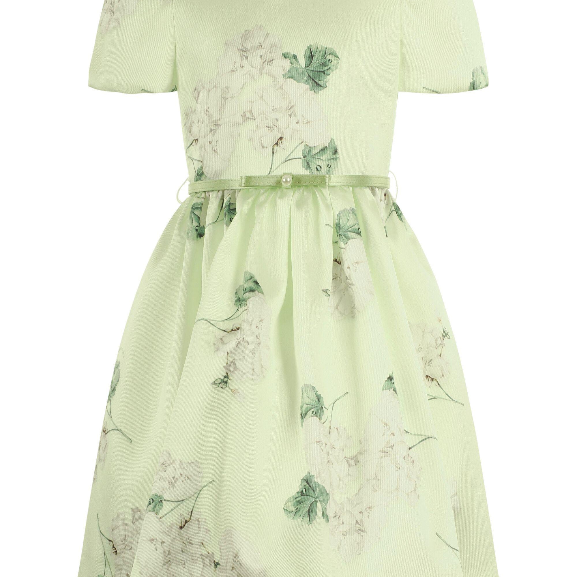 Abito per bambina Monnalisa verde con stampa grafica a fiori con cintura 71G907 7650 0020 MONNALISA KIDS