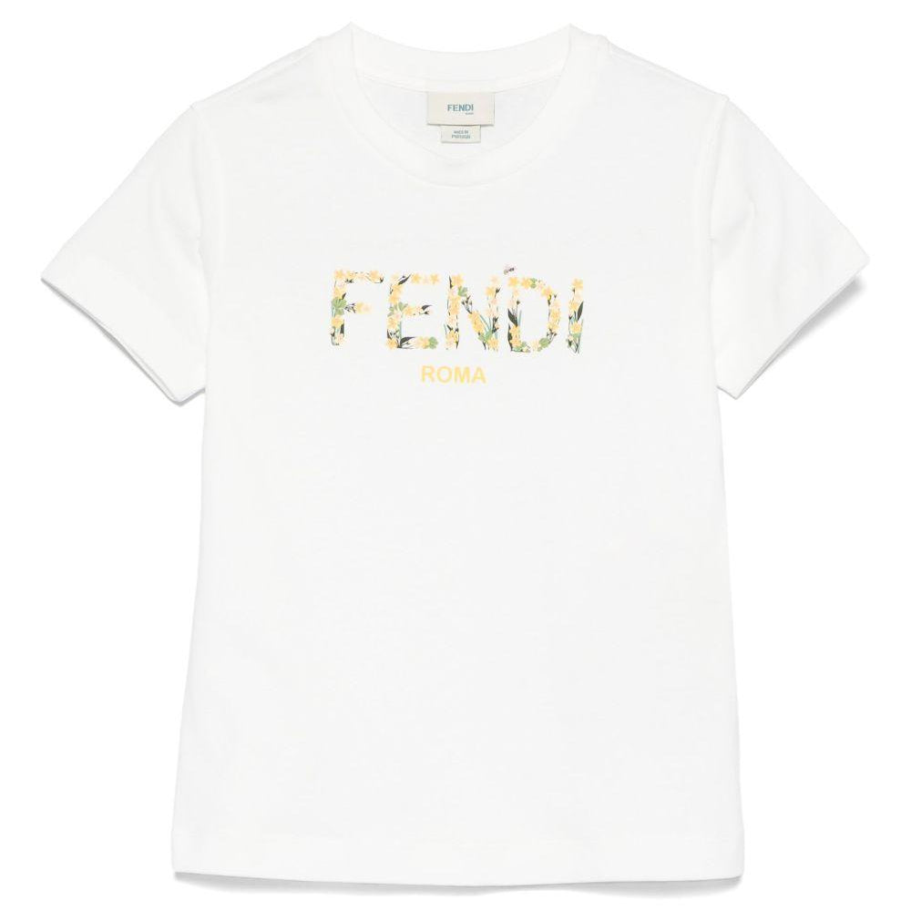 T-shirt per bambina Fendi Kids bianco con logo JFI375 7AJ F1SP9 FENDI KIDS