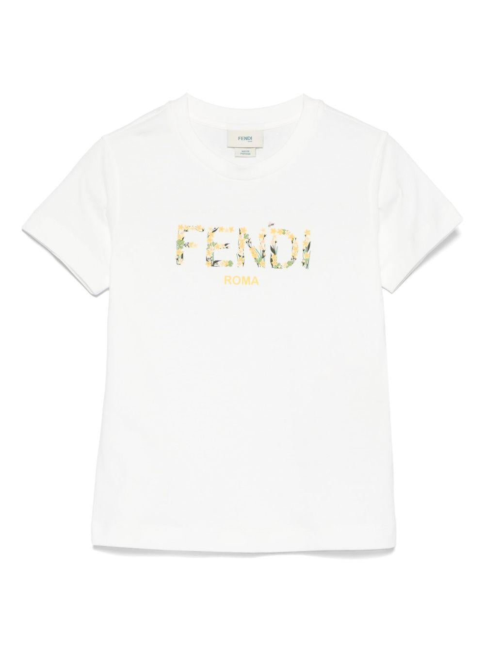 T-shirt per bambina Fendi Kids bianco con logo JFI375 7AJ F1SP9 FENDI KIDS
