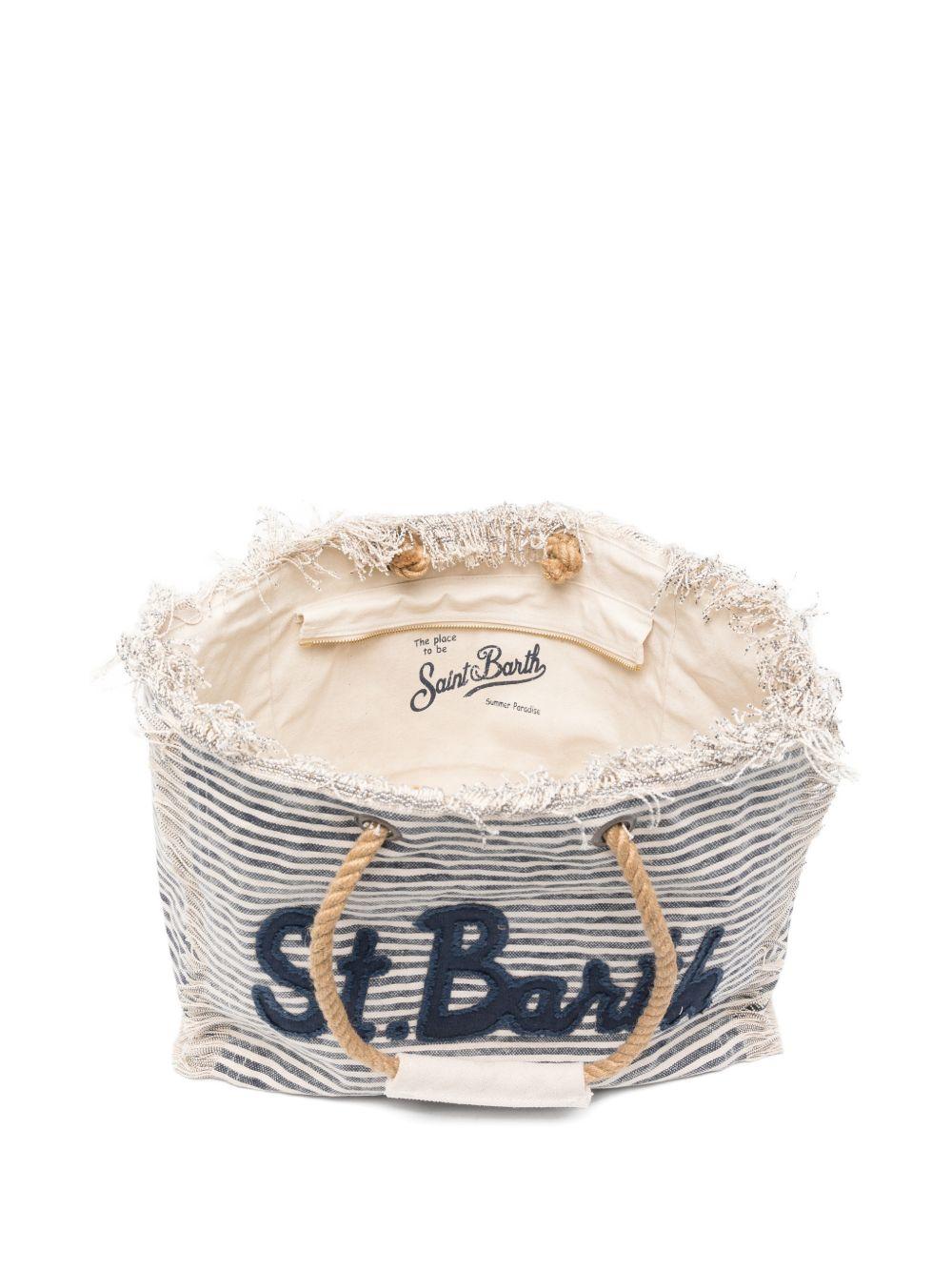 Borsa Beach Bag MC2 Saint Barth beige e blu con motivo a righe orizzontali BEA0003 09403L MC2 ST. BARTH KIDS