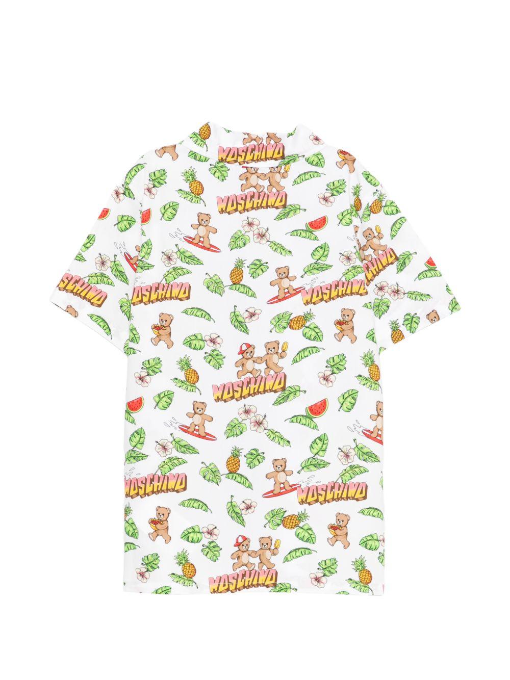 Camicia per bambino Moschino Kids bianco con motivo teddy bear HUC01XLLB65 83657 MOSCHINO KIDS