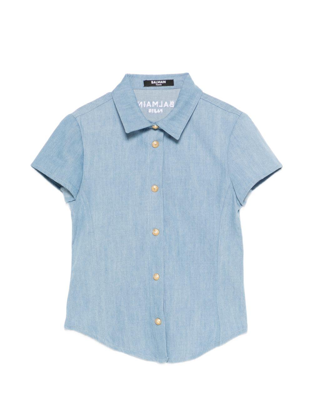 Camicia per bambino Balmain Kids azuzrra con colletto classico BY5A71 P0588 653BC BALMAIN KIDS