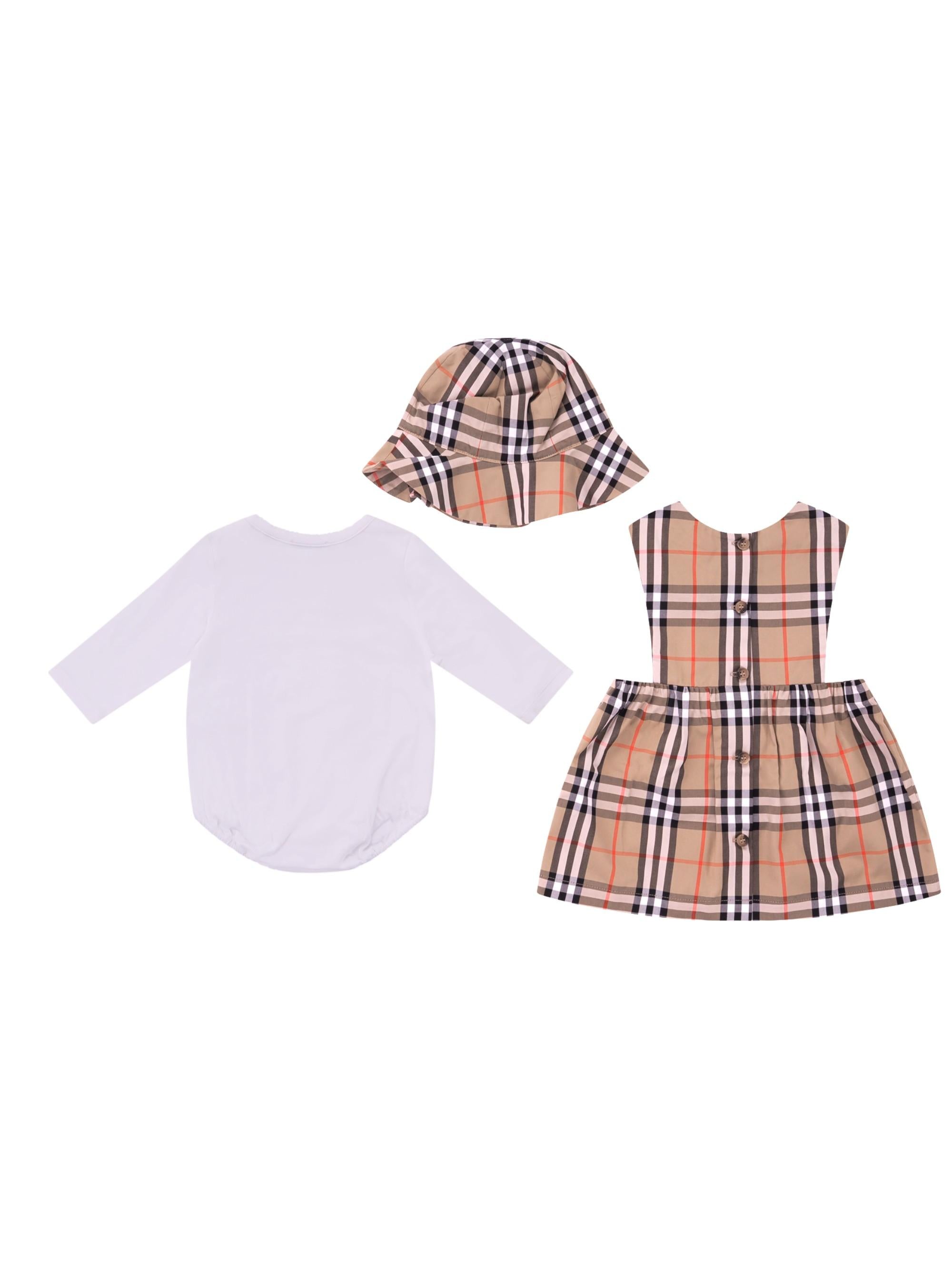 Set abito e body per neonata Burberry Kids beige con motivo a quadri 8117967 B9368 BURBERRY KIDS