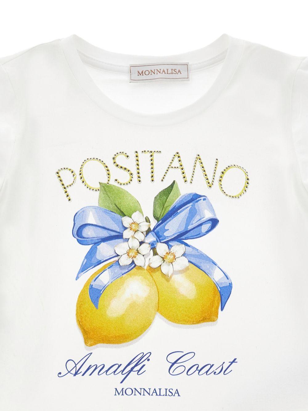 Abito per bambina Monnalisa multicolore con stampa grafica limoni sul davanti 11G916RU 7201 9914 MONNALISA