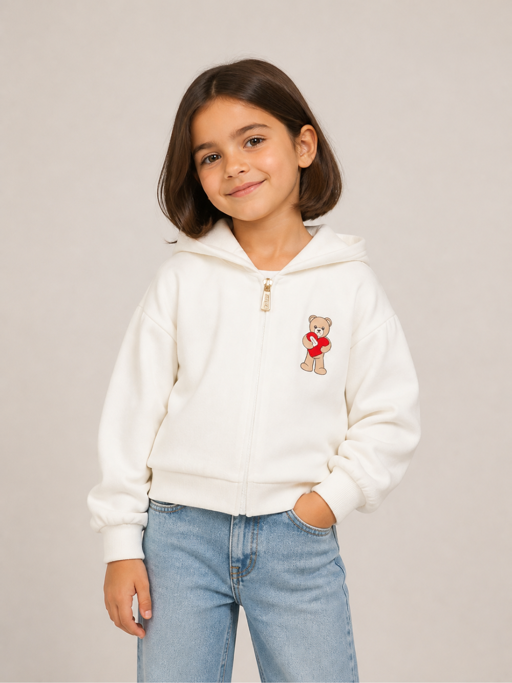 Felpa per bambina Moschino Kids bianca con dettaglio Teddy Bear HDF06TLDA63 10063 MOSCHINO KIDS