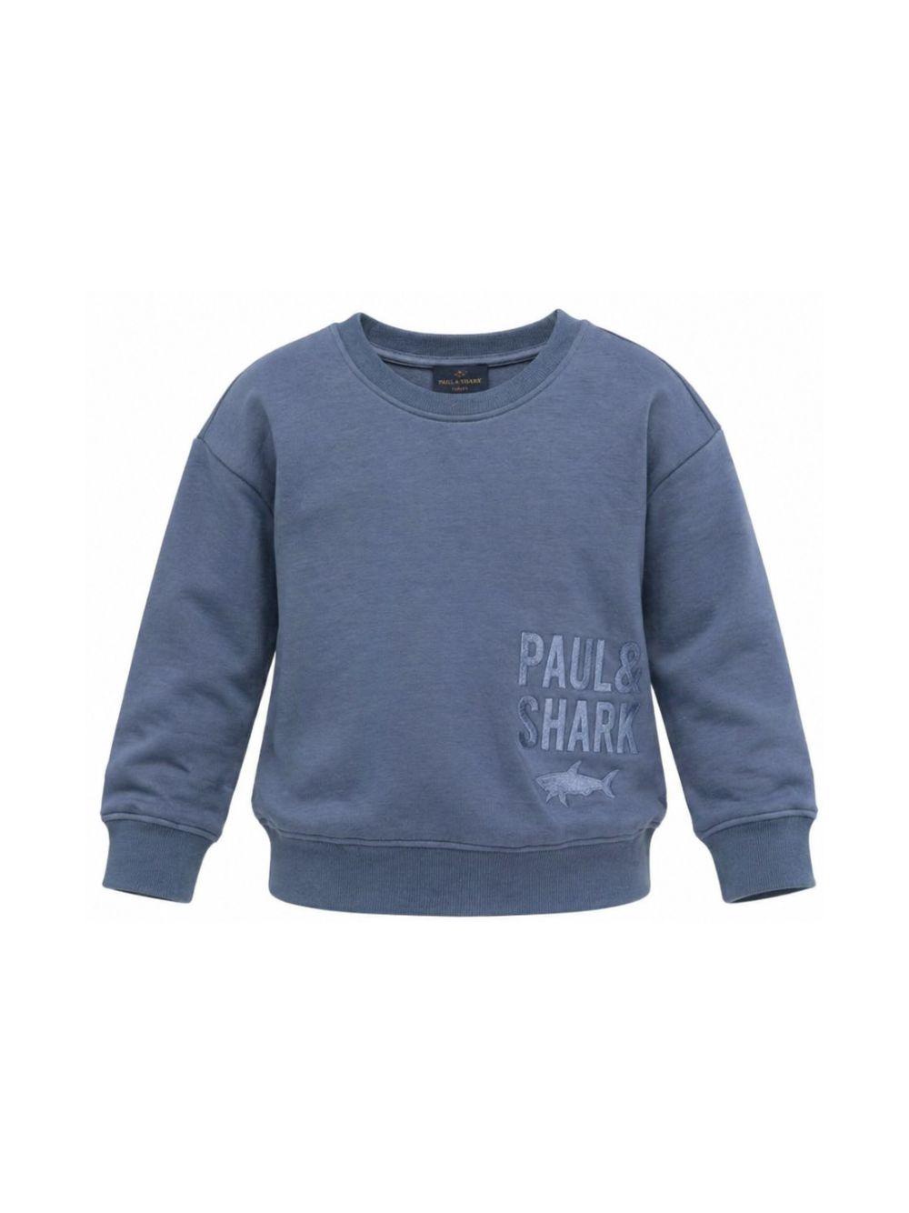 Felpa per bambino Paul & Shark Junior blu con stampa logo sul davanti WUF007LDA59 41110 PAUL & SHARK KIDS