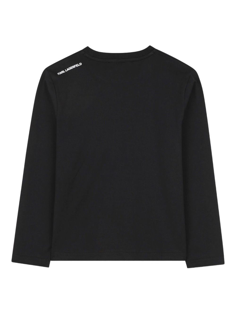 T-shirt per bambino Karl Lagerfeld Kids nera con stampa Ikonik Karl e dettagli con logo sulla pelle Z30953 09B KARL LAGERFELD KIDS