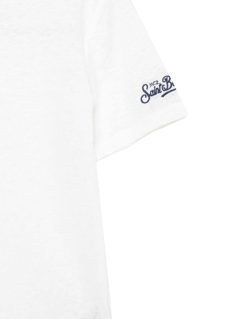 T-shirt per bambini MC2 Saint Barth Kids bianco con logo sulla manica ALE0002 01138L MC2 ST. BARTH KIDS