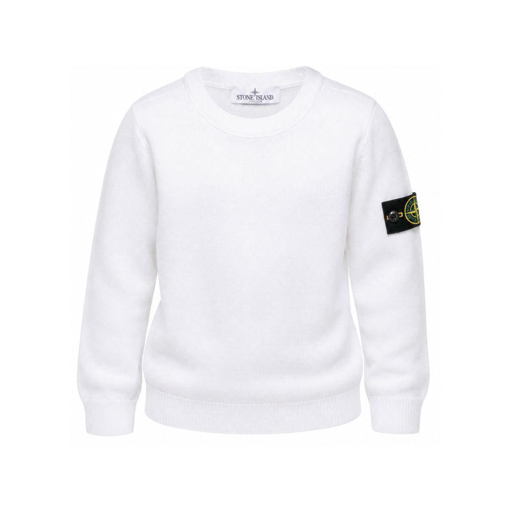 Maglione per bambino Stone Island Kids bianco con applicazione logo sulla manica L2S165100009S0C04 V0001 STONE ISLAND KIDS