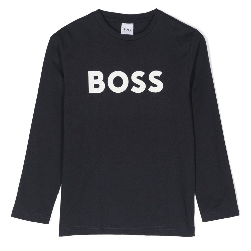 T-shirt per bambino Boss Kids blu con stampa logo sul davanti J25P25 849 BOSS KIDS