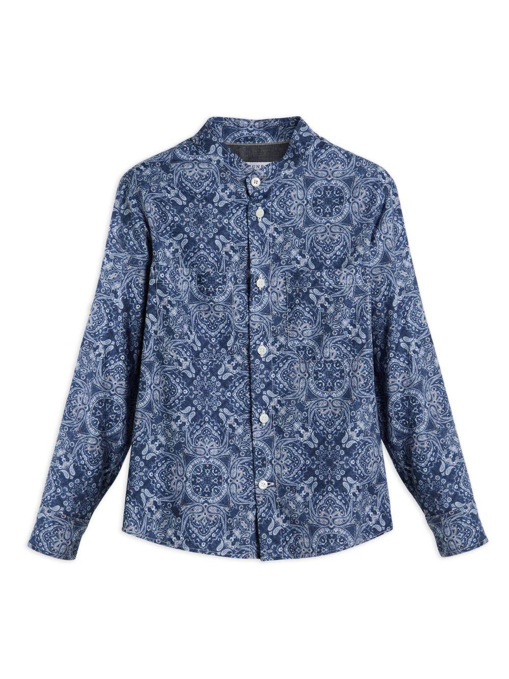 Camicia per bambino Brunello Cucinelli Kids blu con colletto alla coreana BM691C330 C007 BRUNELLO CUCINELLI KIDS