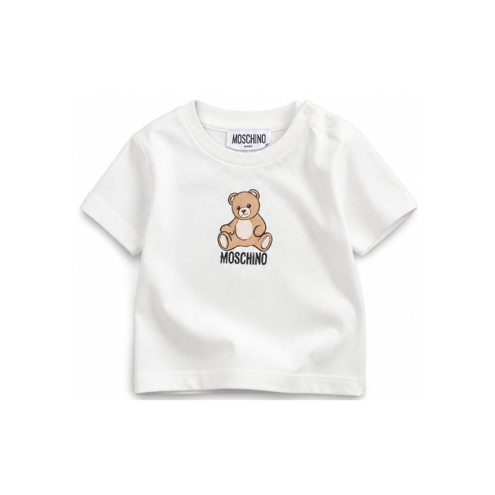 T-shirt per neonati Moschino Kids bianco con motivo Teddy Bear M9M047LAA10 10063 MOSCHINO KIDS