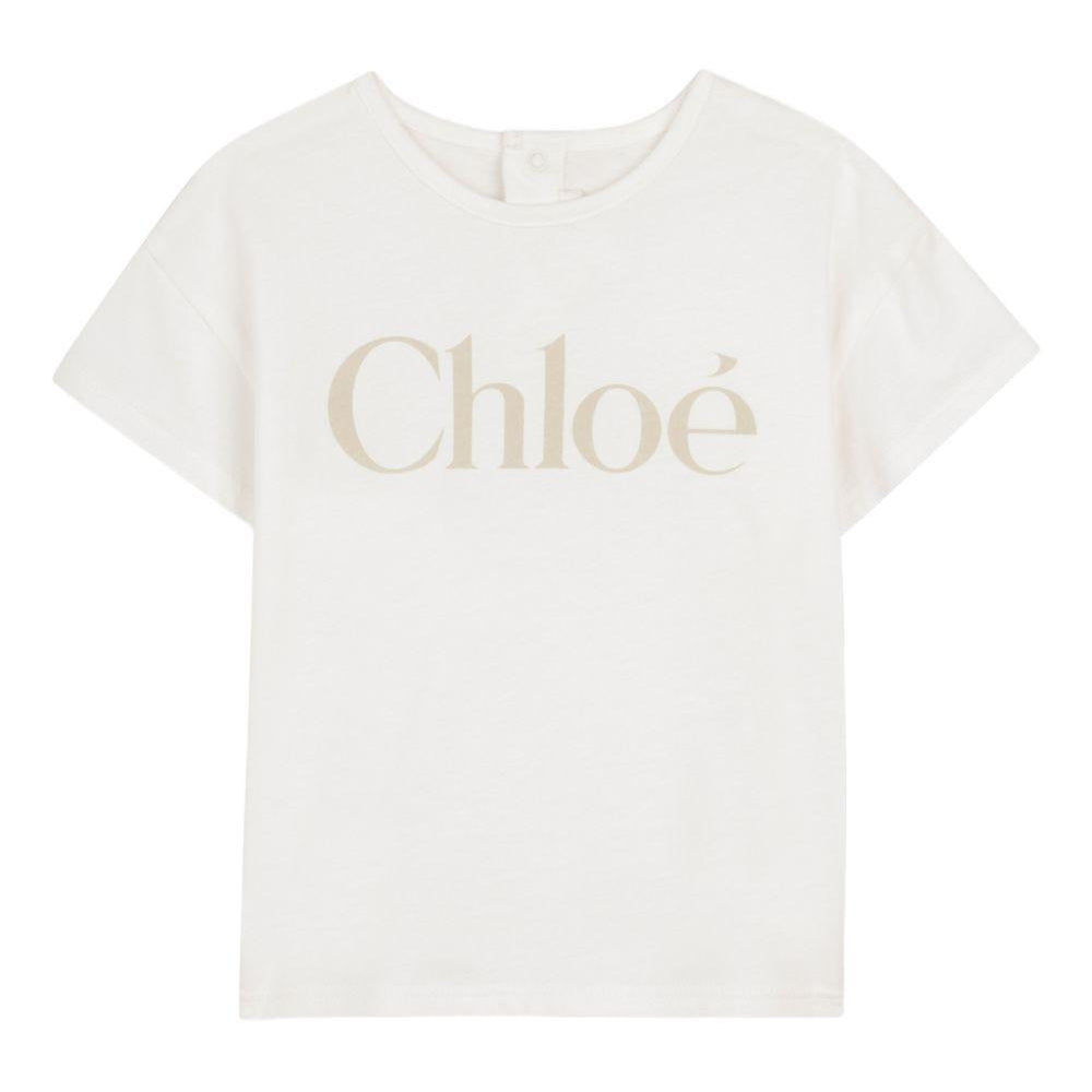 T-shirt per neonata Chloé Kids bianca con scritta logo C20910 117 CHLOE' KIDS