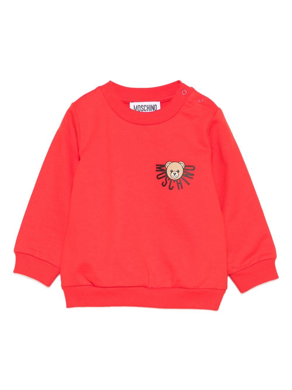 Felpa per neonati Moschino Kids rosso con logo Teddy Bear MUF063LCA40 50109 MOSCHINO KIDS