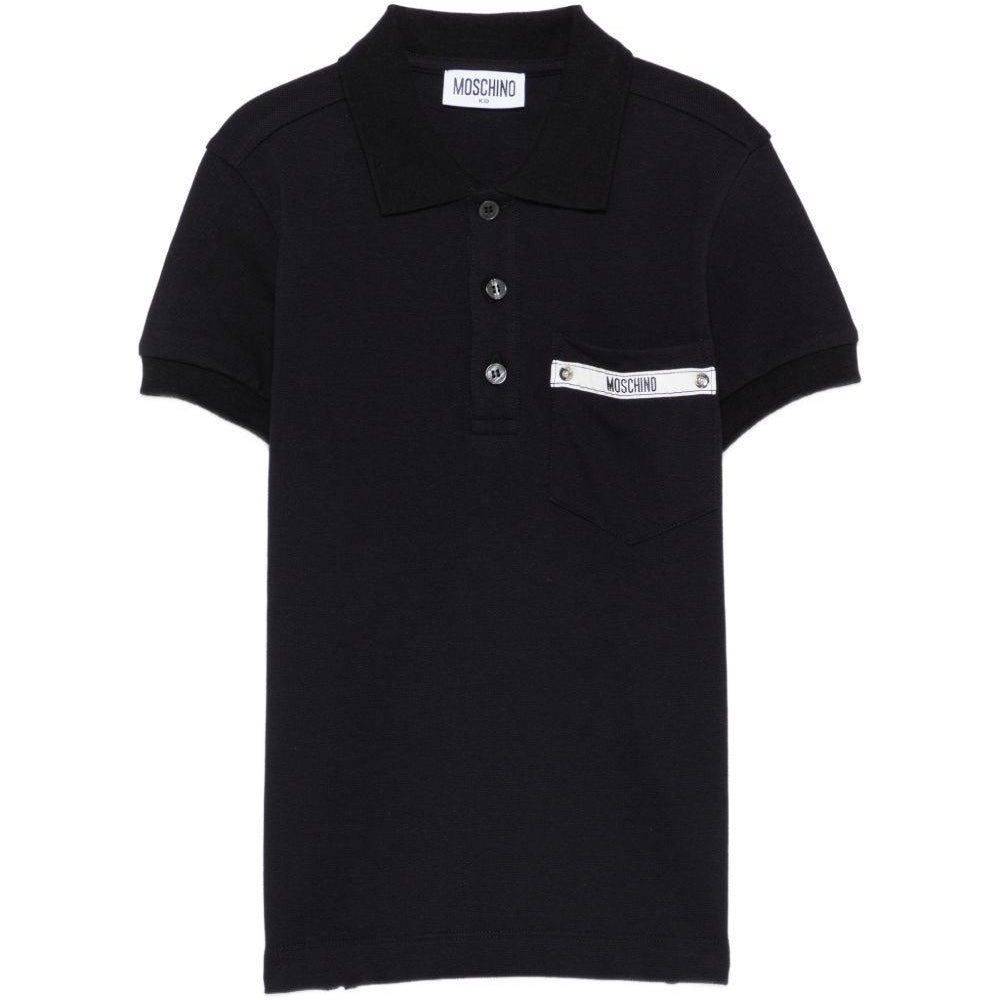 T-shirt per bambino Moschino Kids nera con colletto stile polo HUM05LLFA08 60100 MOSCHINO KIDS