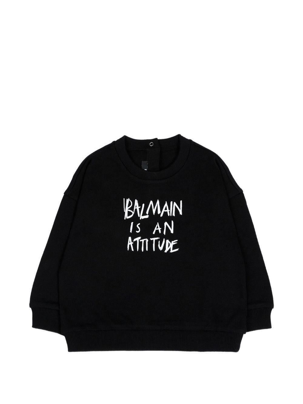 Maglione per neonato Balmain Kids nero con slogan stampato sul davanti BZ4360 Z3183 930BC BALMAIN KIDS