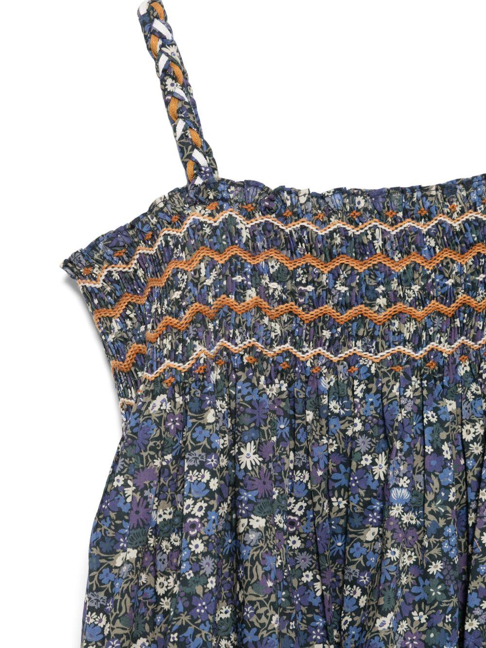 Abito con stampa a fiori per bambina Bonpoint blu con taglio svasato S05GDRW00059 577 BONPOINT KIDS