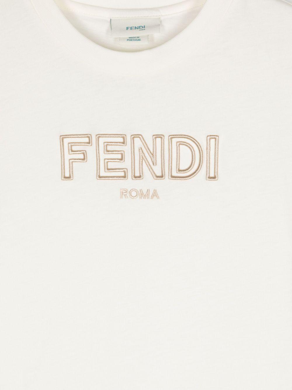 T-shirt per bambini Fendi Kids bianca con logo ricamato sul davanti JUI159 7AJ F1PCP FENDI KIDS