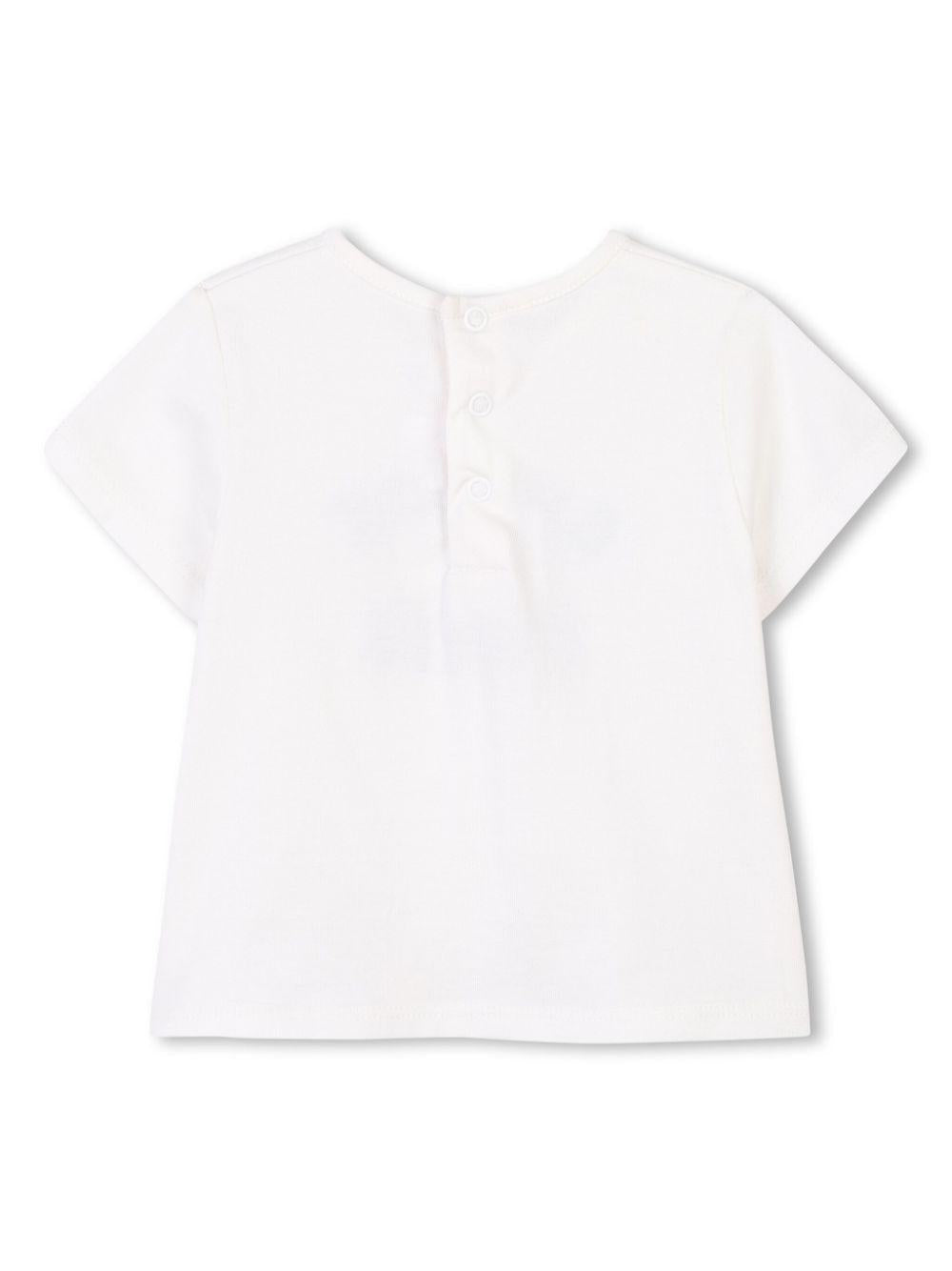 T-shirt per neonata Chloé Kids bianco con ricamo con logo frontale C20525 117 CHLOE' KIDS