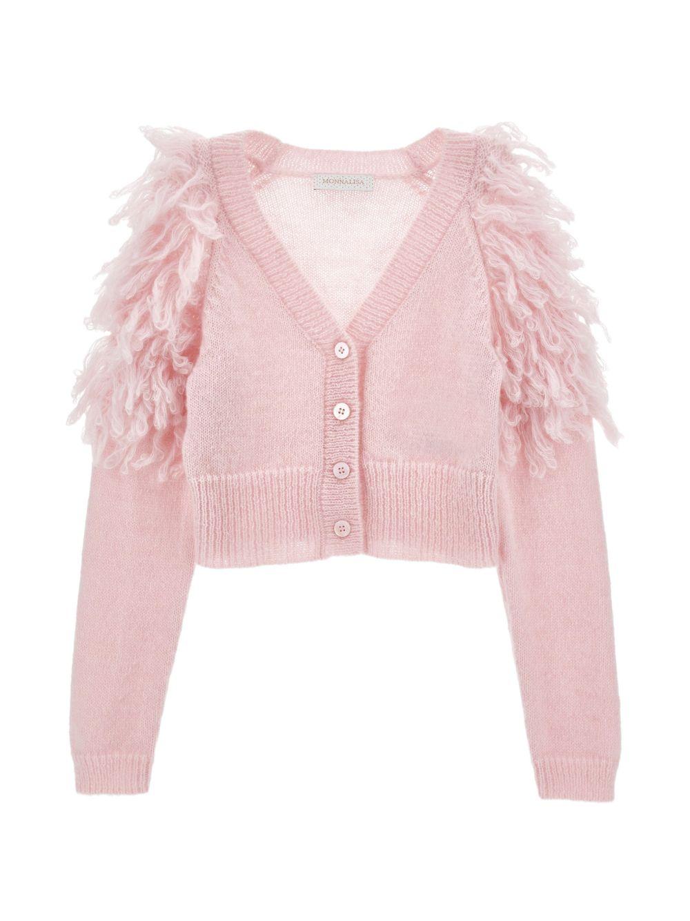 Cardigan per bambina Monnalisa Kids rosa con dettaglio con frange sulle spalle 79H800 8718 0091 MONNALISA KIDS
