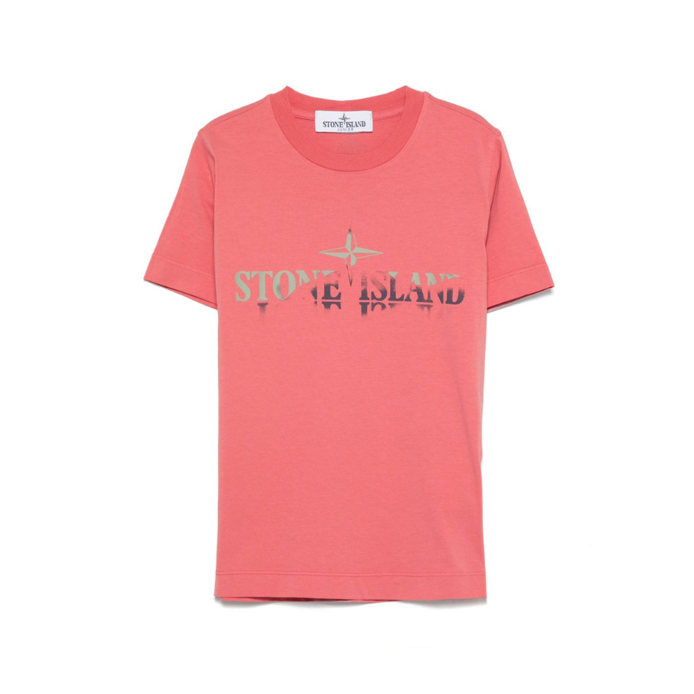 T-shirt con stampa per bambino Stone Island Junior rosso con orlo dritto K1S162100010S0150 V0089 STONE ISLAND KIDS