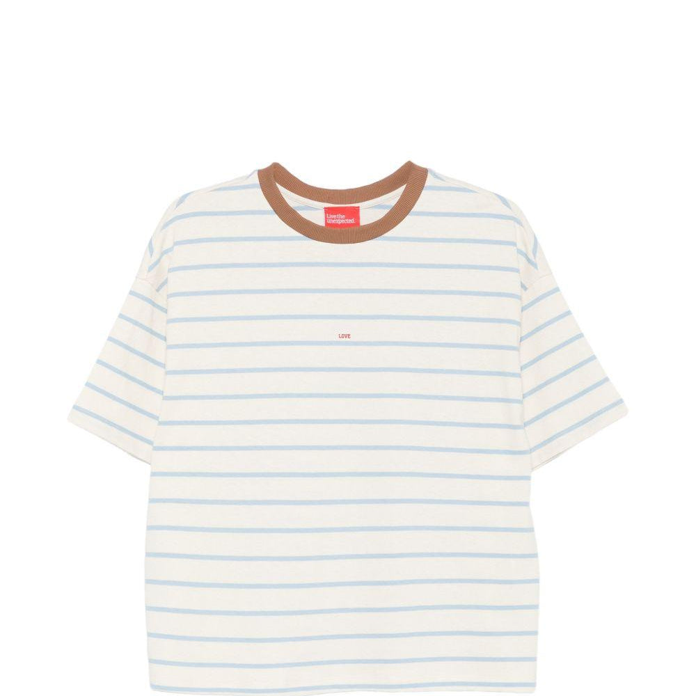 T-shirt da donna Merci beige con motivo a righe orizzontali MAM032R VAR.2 MERCI