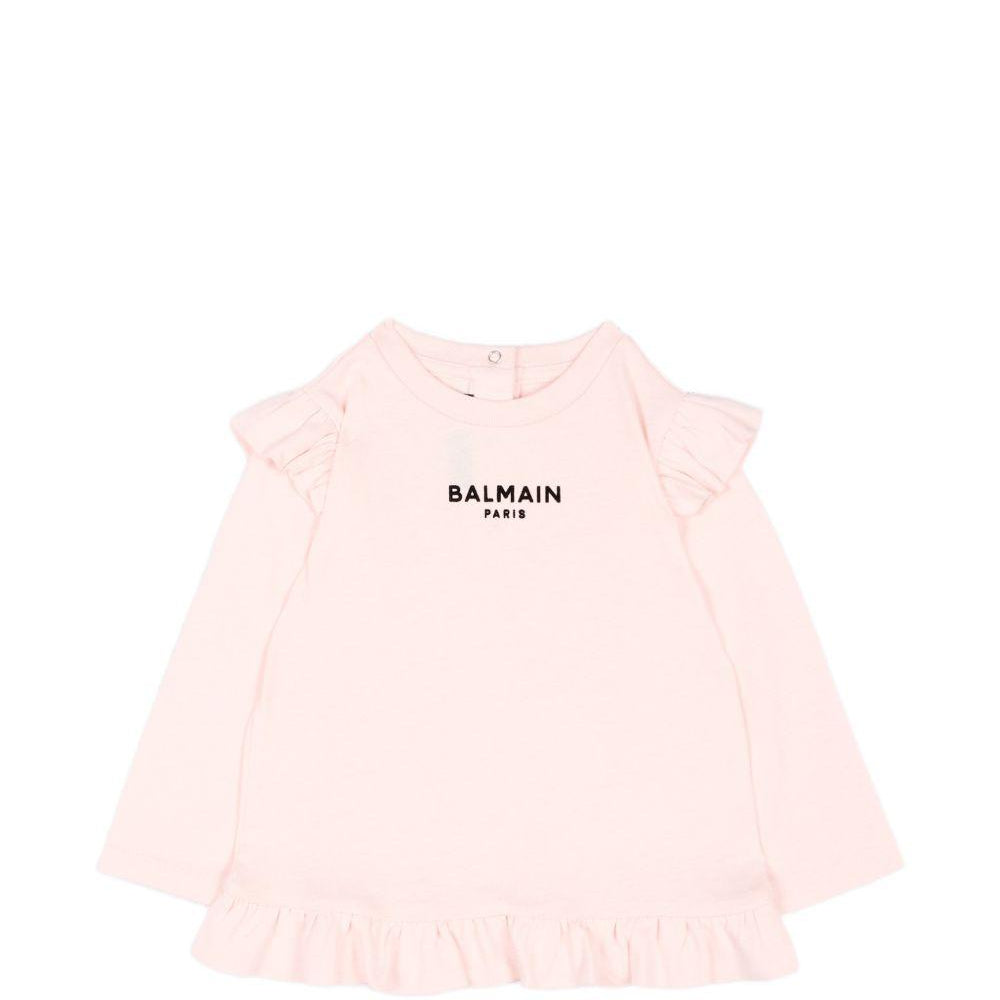 T-shirt per neonata Balmain Kids rosa con dettagli con volant BZ8010 Z3672 508NE BALMAIN KIDS