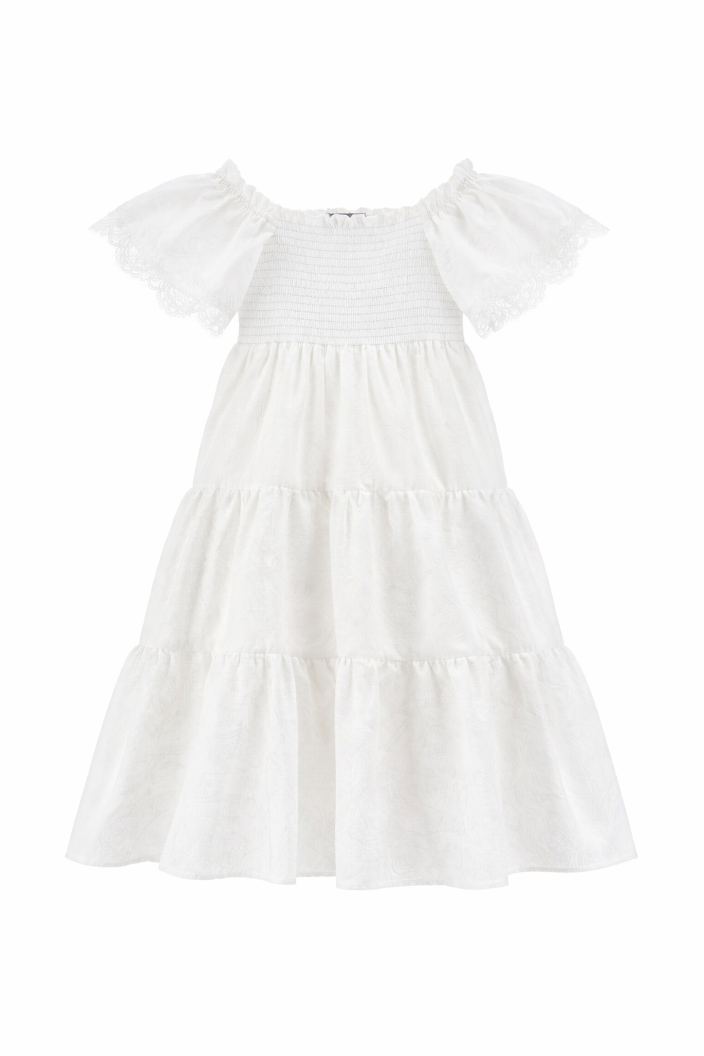 Abito midi per bambina Ermanno Scervino Junior bianco con design a balze Z1G905 7942 0099 ERMANNO SCERVINO KIDS