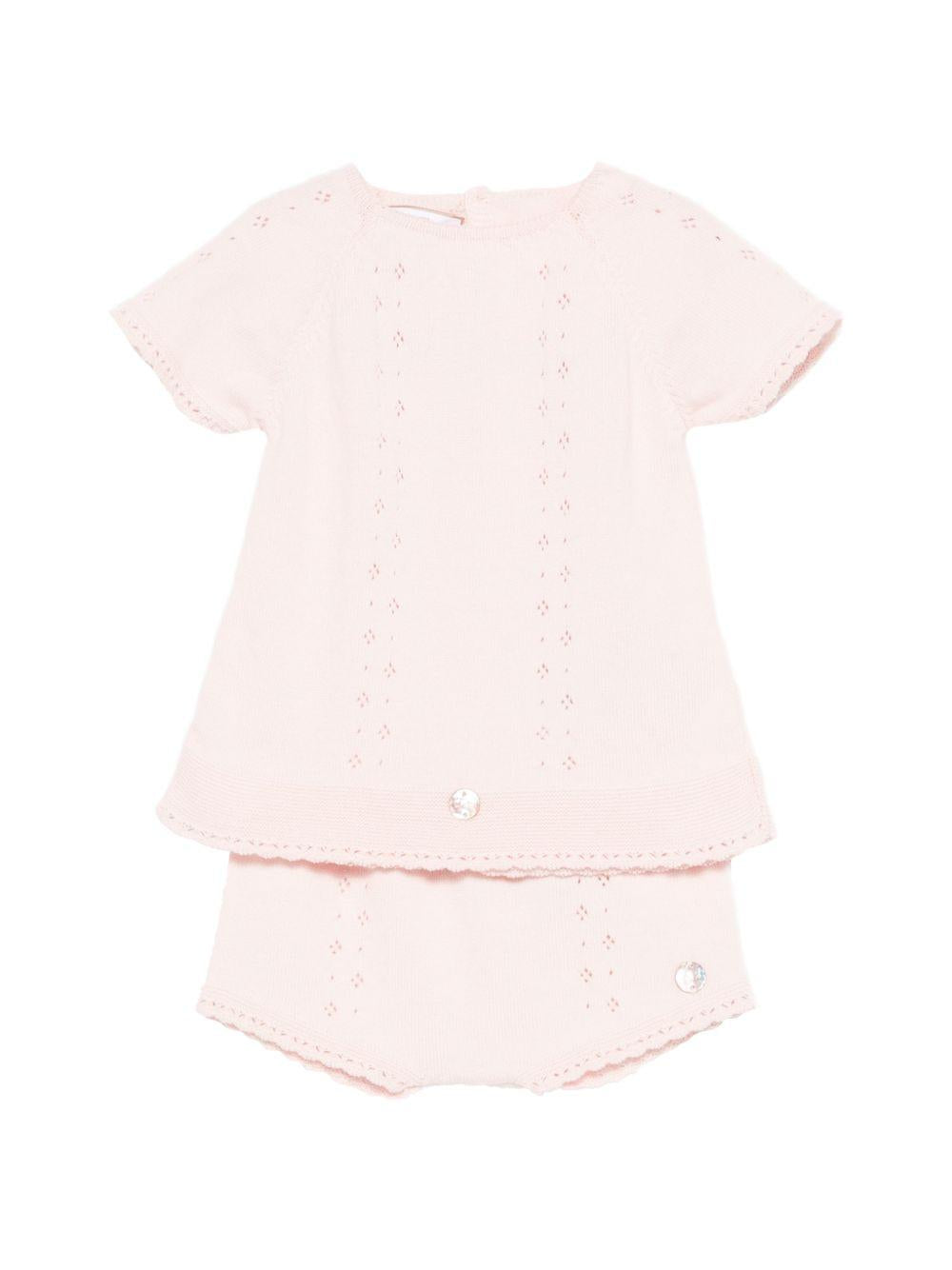 Set maglia con shorts per neonata Paz Rodriguez rosa con dettaglio in pizzo sangallo 103-123682 322 PaZ RODRIGUEZ KIDS