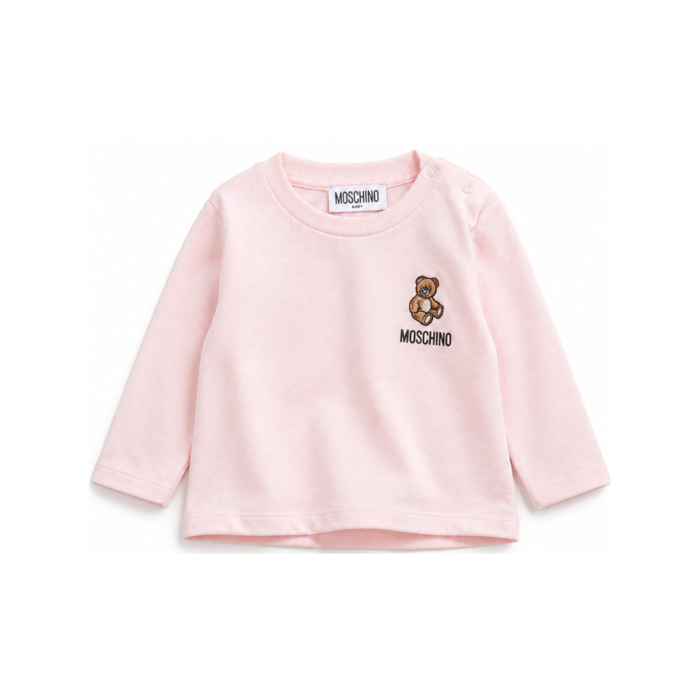 T-shirt per neonata Moschino Kids rosa con ricamo Teddy Bear MUO01DLAA10 50209 MOSCHINO KIDS