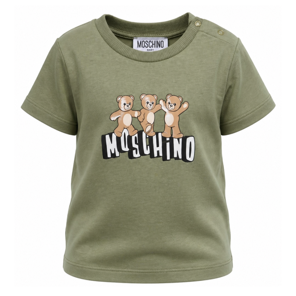 T-shirt per neonati Moschino Kids verde con stampa tre Teddy Bear MUM04KLAA17 30037 MOSCHINO KIDS