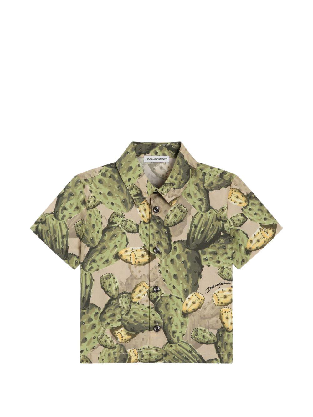 Camicia per neonato Dolce & Gabbana Kids verde con stampa cactus all-over L14S79 HS5UI HA5XN DOLCE & GABBANA KIDS