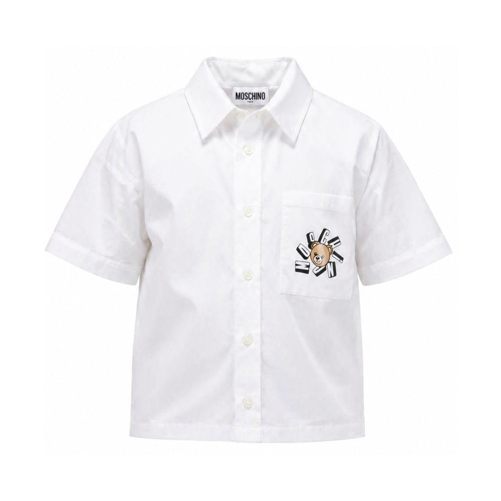 Camicia per bambino Moschino Kids bianca con stampa grafica sul petto HUC01WLLA10 10101 MOSCHINO KIDS