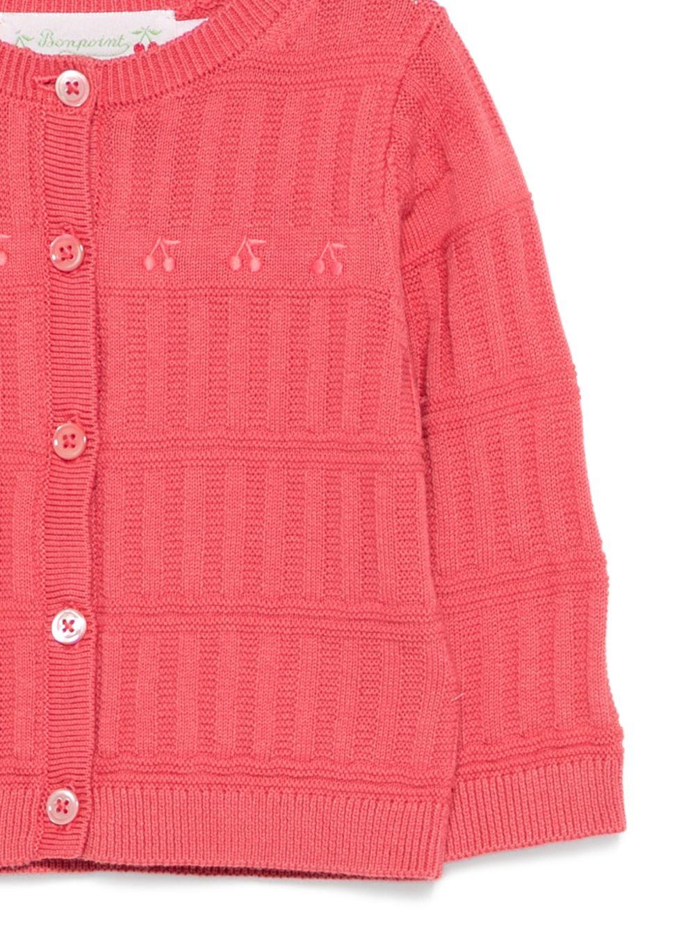 Cardigan per neonata Bonpoint rosa con ricamo ciliegie S06XCAK00014 053A BONPOINT KIDS