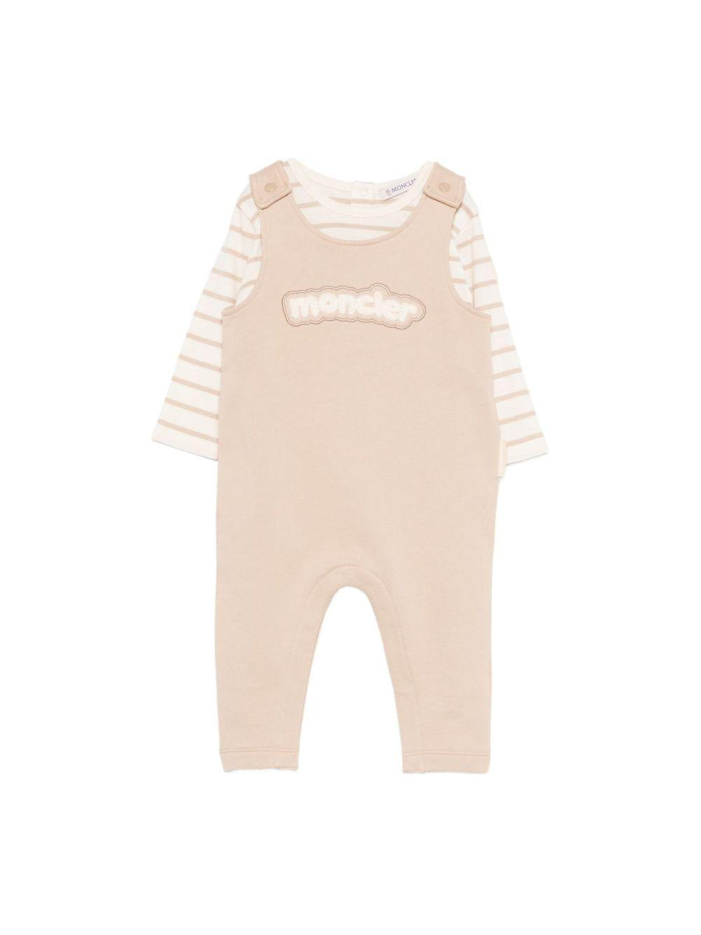 Completo per neonato Moncler Kids beige con logo sul davanti L19518M0000389AKM 222 MONCLER KIDS