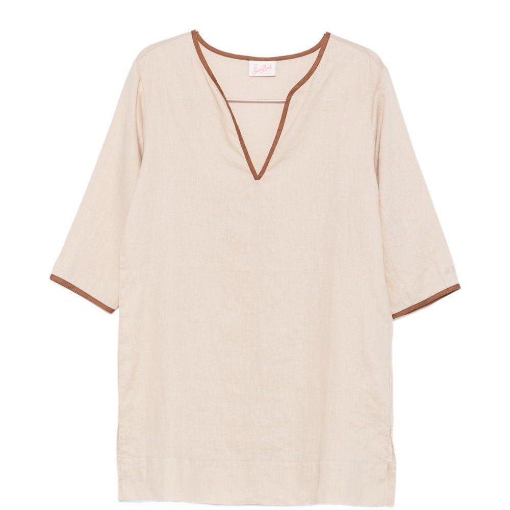 Caftano per donna MC2 Saint Barth beige con scollo a V MHA002 08860L MC2 ST. BARTH
