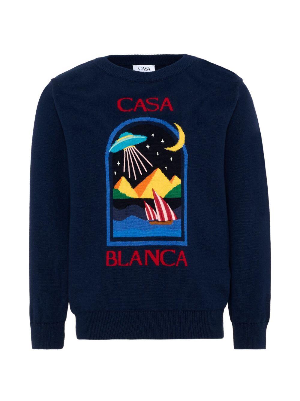 Maglione per bambino Casablanca Kids blu con ricamo grafico KPF26KW151701 PYRAMID CASABLANCA KIDS