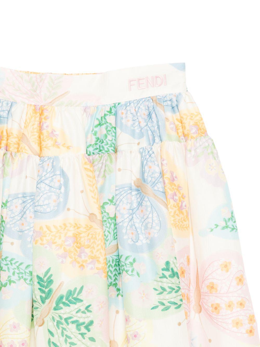 Gonna per bambina Fendi Kids bianca con stampa con farfalle JFE206 AVWM F0ZA0 FENDI KIDS