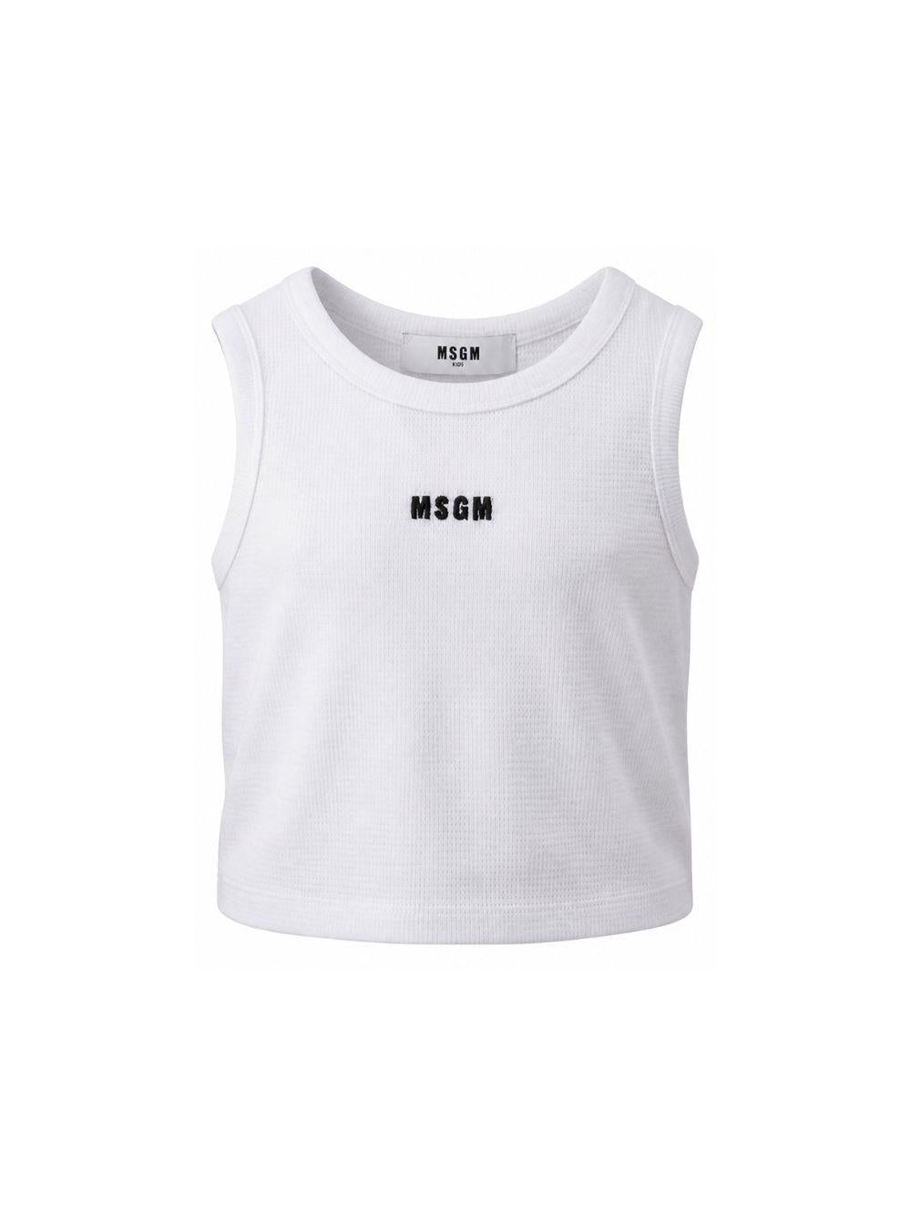 Canotta per bambina MSGM Kids bianca a coste S6MSJGTA030 001 MSGM KIDS